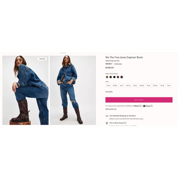 Free People We The Free Janey Engineer Leather Studded Wine Fresco Boots Size 9 - Picture 9 of 9